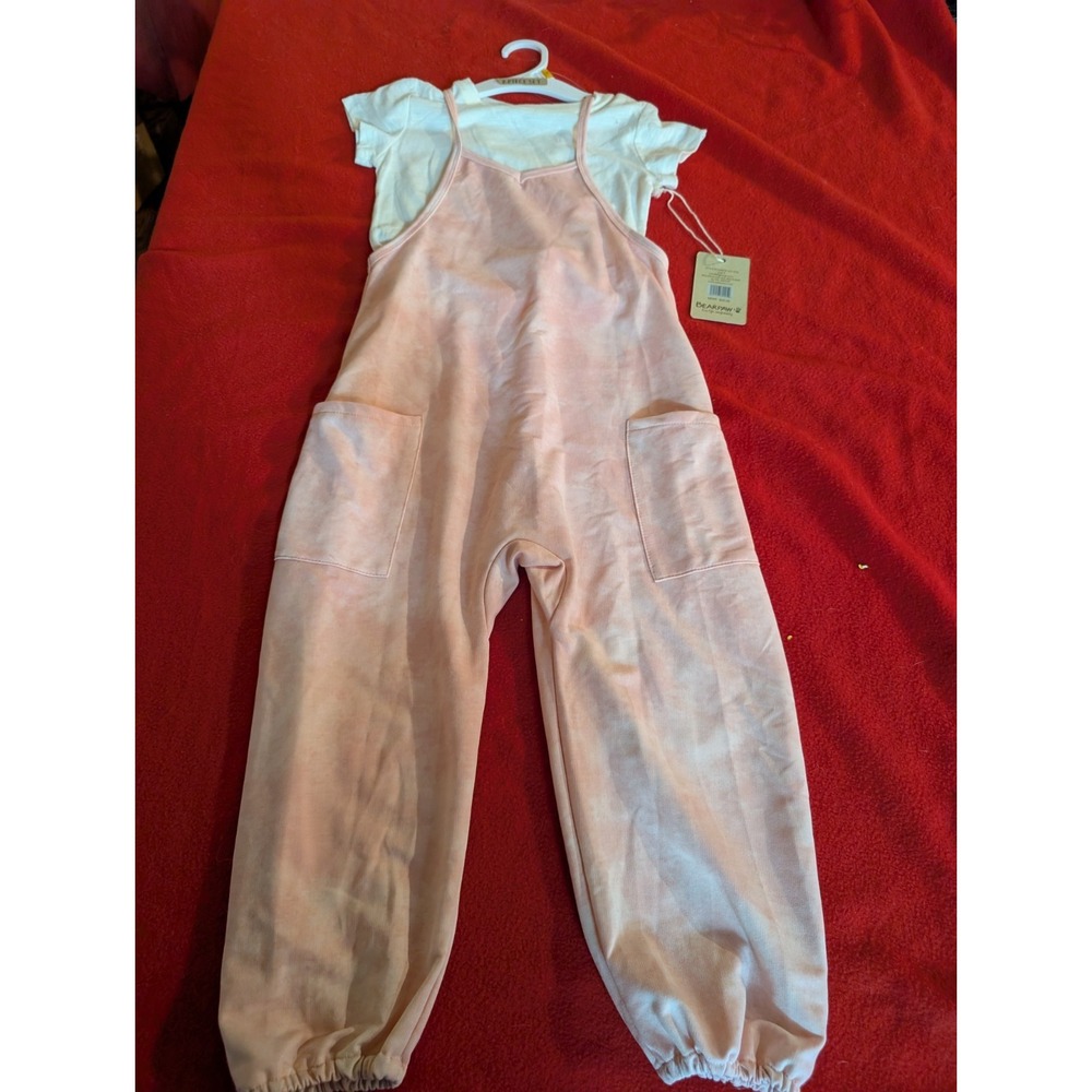 Bearpaw Girls Pink Jumpsuit Jumper & White Top Outfit 2 Piece Set Size 5 NEW